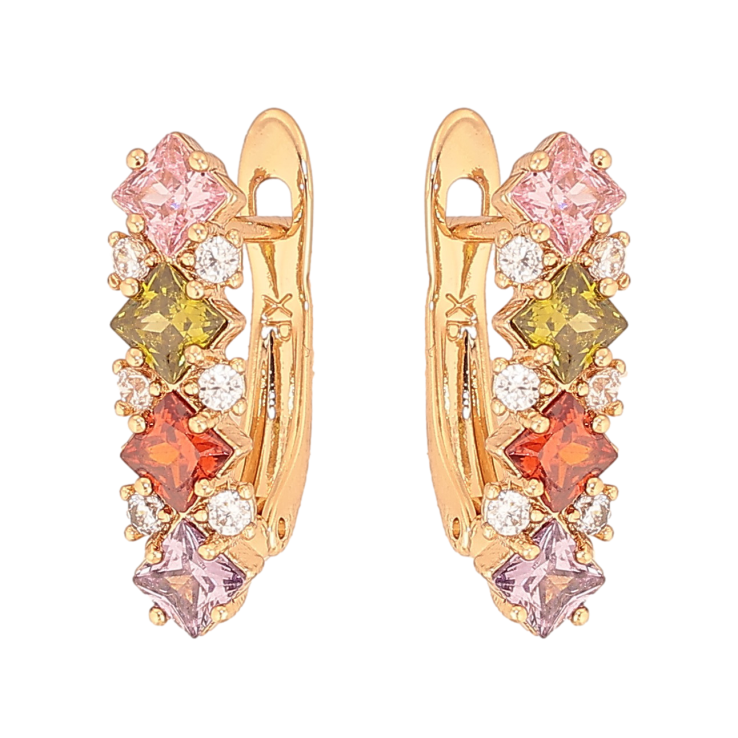 Сережки Xuping колір Позолота 18К англійський замок "Візерунок з різнокольоровими кристалами" фото №8 Сережки Xuping колір Позолота 18К англійський замок "Візерунок з різнокольоровими кристалами" фото №8