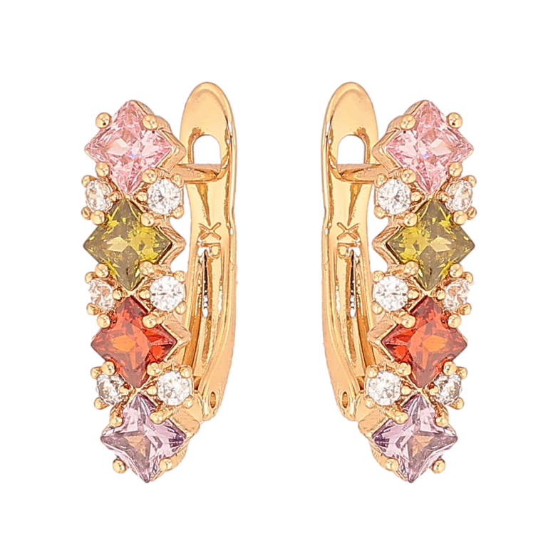 Сережки Xuping колір Позолота 18К англійський замок "Візерунок з різнокольоровими кристалами" фото №1