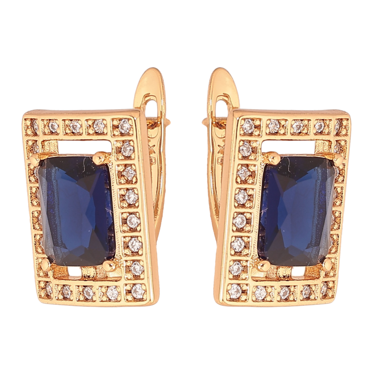 Серьги Xuping цвет Позолота 18К английский замок "Прямоугольники с синими кристаллами" фото №25