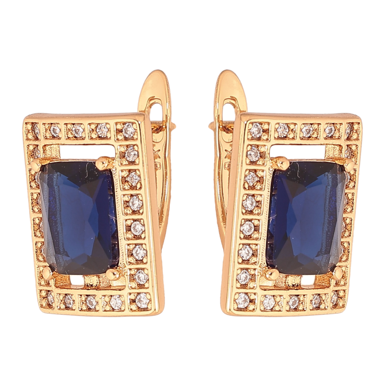 Серьги Xuping цвет Позолота 18К английский замок "Прямоугольники с синими кристаллами" фото №1