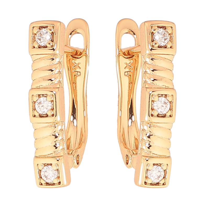 Серьги Xuping цвет Позолота 18К английский замок "Узор с кристаллами" фото №1