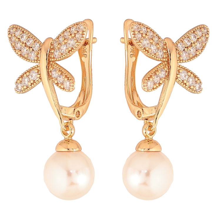 Сережки Xuping колір Позолота 18К англійський замок "Метелики з перлинними підвісками" фото №24