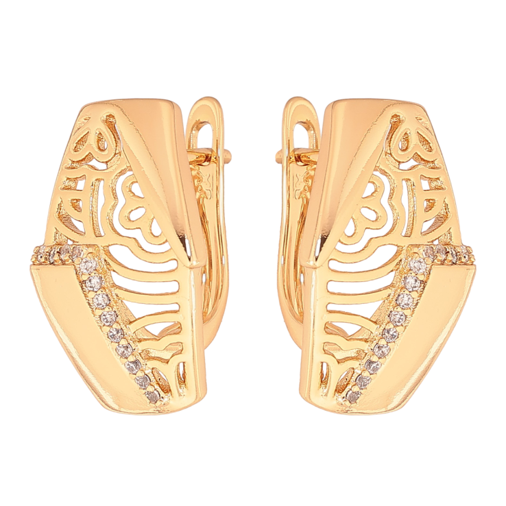 Сережки Xuping колір Позолота 18К англійський замок "Візерунок з кристалами" фото №3