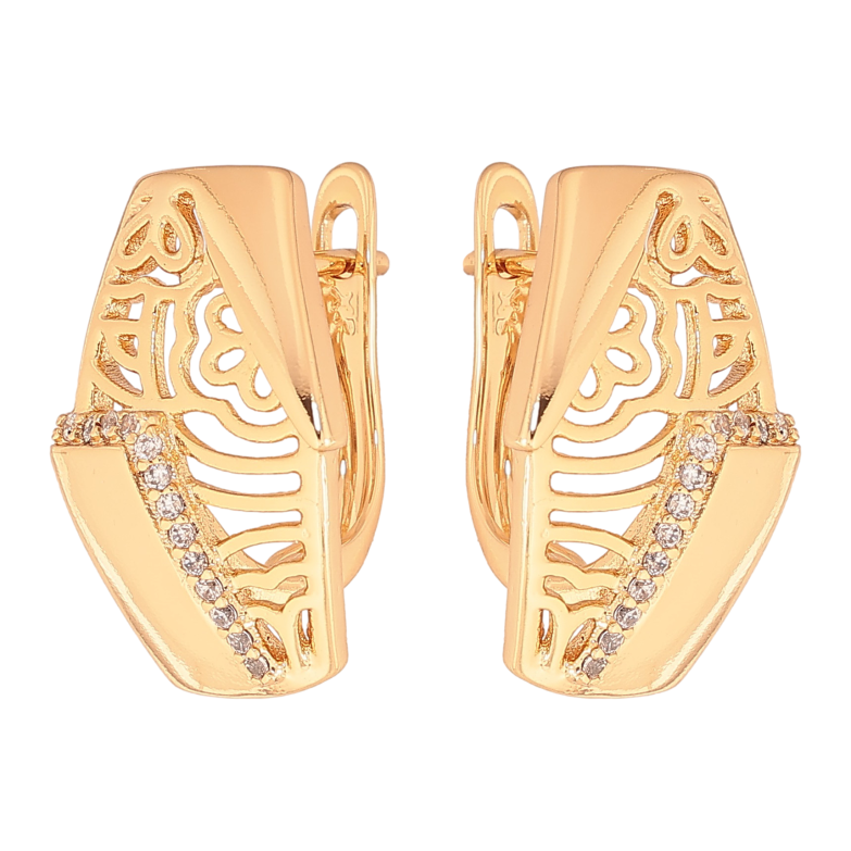 Сережки Xuping колір Позолота 18К англійський замок "Візерунок з кристалами" фото №1