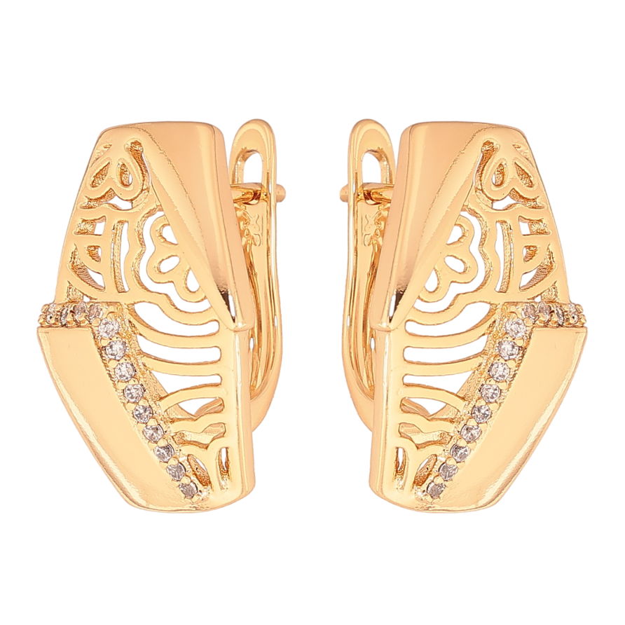 Сережки Xuping колір Позолота 18К англійський замок "Візерунок з кристалами" фото №1