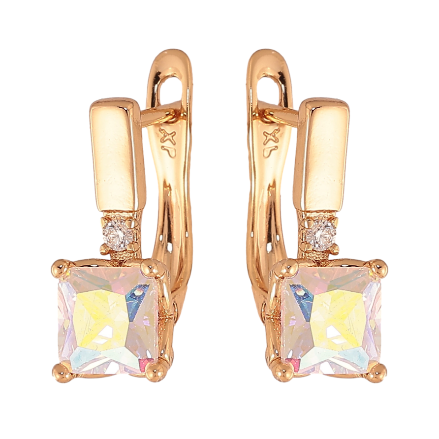 Серьги Xuping цвет Позолота 18K английский замок "Радужные кристаллы" фото №1
