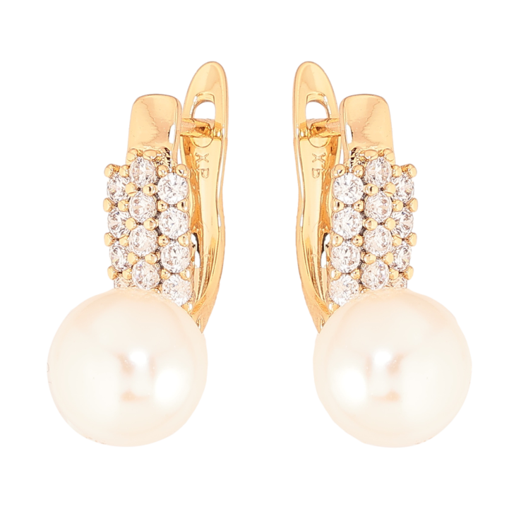 Сережки Xuping колір Позолота 18K англійський замок "Інкрустація кристалами з перлинами" фото №23