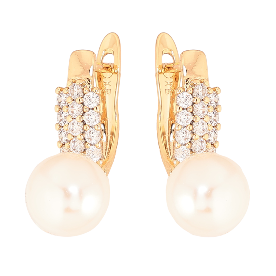 Сережки Xuping колір Позолота 18K англійський замок "Інкрустація кристалами з перлинами" фото №1