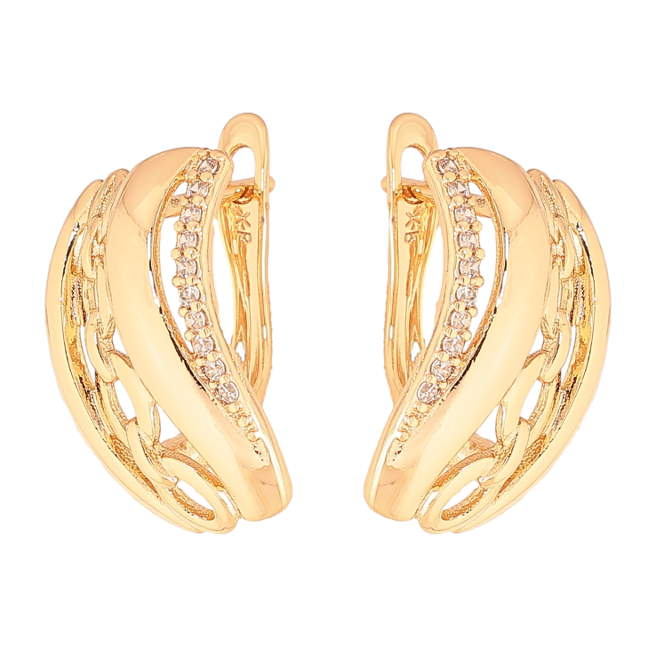 Сережки Xuping колір Позолота 18K англійський замок "Візерунок з кристалами" фото №12