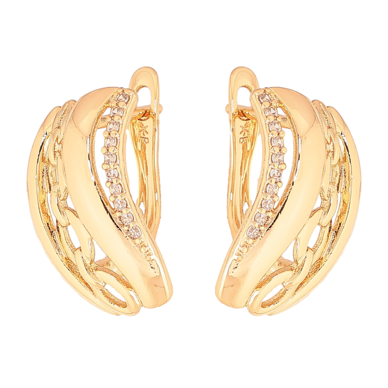 Сережки Xuping колір Позолота 18K англійський замок "Візерунок з кристалами" фото №1