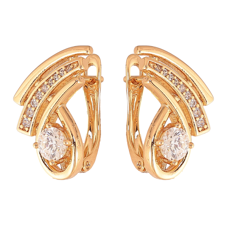 Серьги Xuping цвет Позолота 18K английский замок "Узор с кристаллами" фото №1