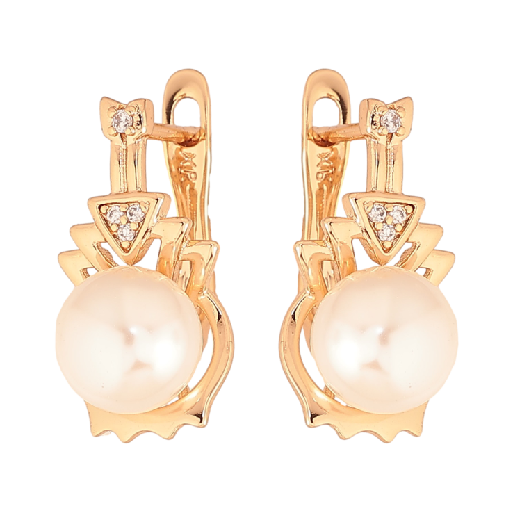 Серьги Xuping цвет Позолота 18К английский замок "Узор с жемчужинами" фото №5