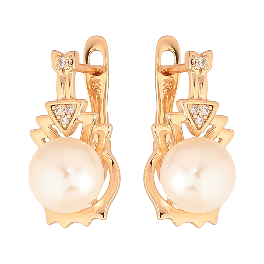 Серьги Xuping цвет Позолота 18К английский замок "Узор с жемчужинами" фото №1