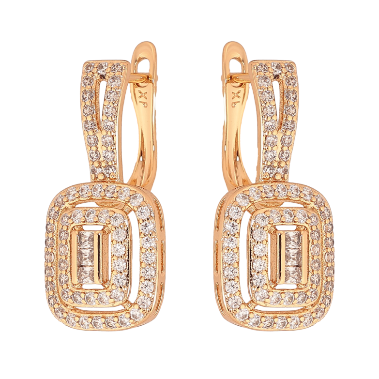 Серьги Xuping цвет Позолота 18К английский замок "Инкрустация кристаллами" фото №1