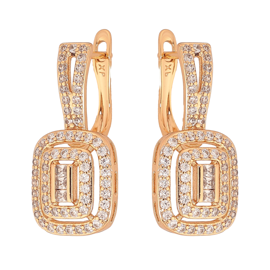 Серьги Xuping цвет Позолота 18К английский замок "Инкрустация кристаллами" фото №1