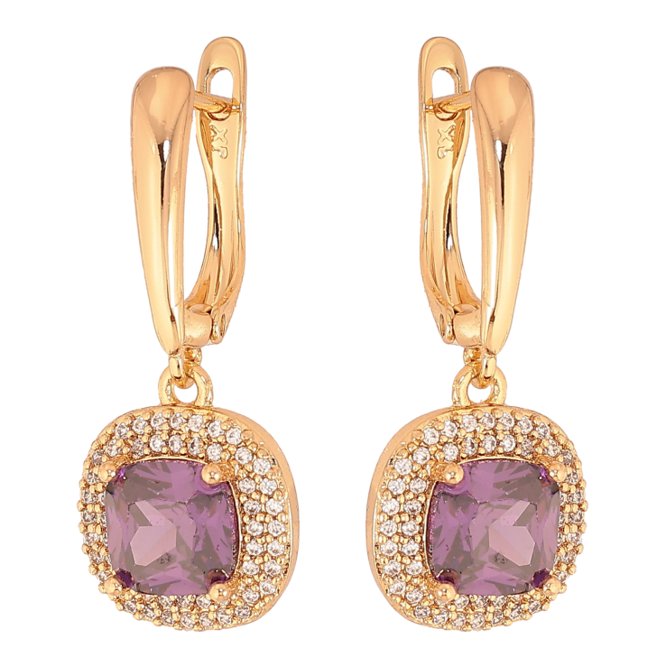 Сережки Xuping колір Позолота 18К англійський замок "Підвіски з бузковими кристалами" фото №23 Сережки Xuping колір Позолота 18К англійський замок "Підвіски з бузковими кристалами" фото №23