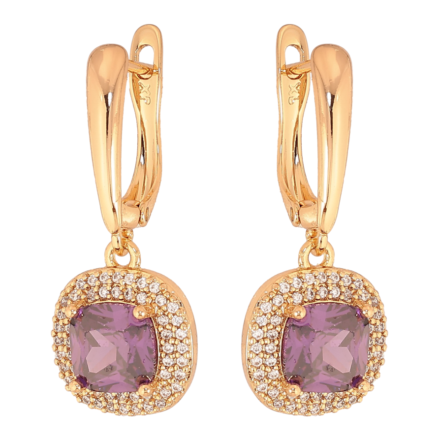 Сережки Xuping колір Позолота 18К англійський замок "Підвіски з бузковими кристалами" фото №1