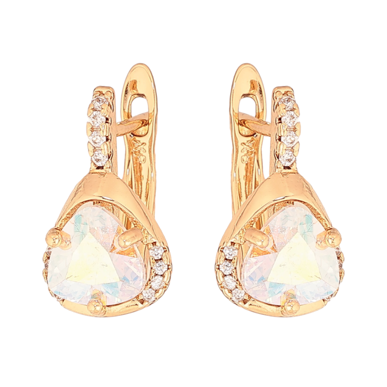 Сережки Xuping колір Позолота 18К англійський замок "Візерунок з райдужними кристалами" фото №1 Сережки Xuping колір Позолота 18К англійський замок "Візерунок з райдужними кристалами" фото №1