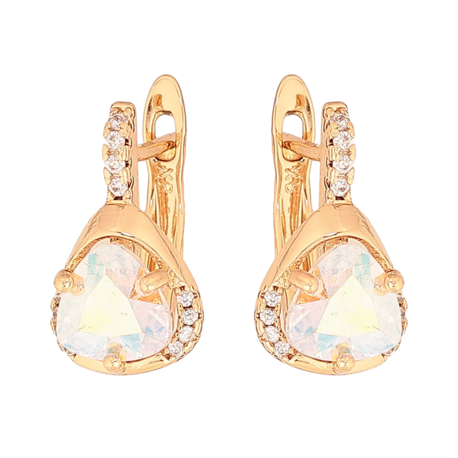 Сережки Xuping колір Позолота 18К англійський замок "Візерунок з райдужними кристалами" фото №1 Сережки Xuping колір Позолота 18К англійський замок "Візерунок з райдужними кристалами" фото №1