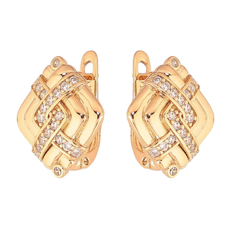 Сережки Xuping колір Позолота 18K англійський замок "Ромби з візерунком кристалами" фото №16