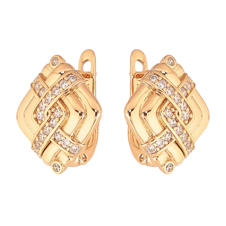 Серьги Xuping цвет Позолота 18K английский замок "Ромбы с узором кристаллами" фото №1