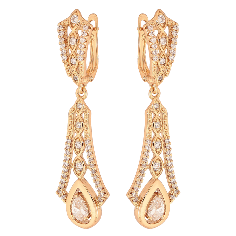 Серьги Xuping цвет Позолота 18К английский замок "Изящные подвески с кристаллами" фото №1