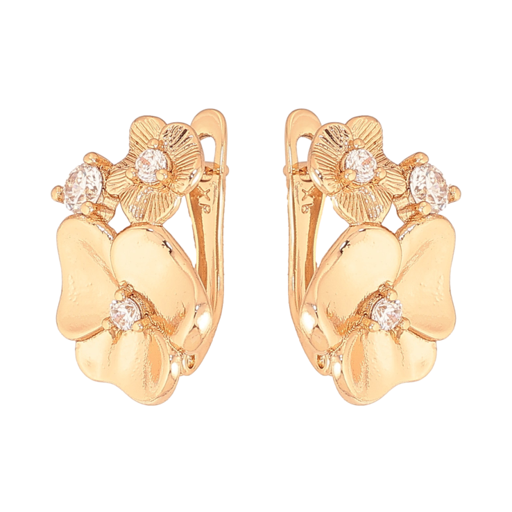 Сережки Xuping колір Позолота 18К англійський замок "Квіточки з кристалами" фото №4 Сережки Xuping колір Позолота 18К англійський замок "Квіточки з кристалами" фото №4