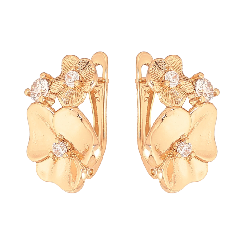 Сережки Xuping колір Позолота 18К англійський замок "Квіточки з кристалами" фото №1 Сережки Xuping колір Позолота 18К англійський замок "Квіточки з кристалами" фото №1