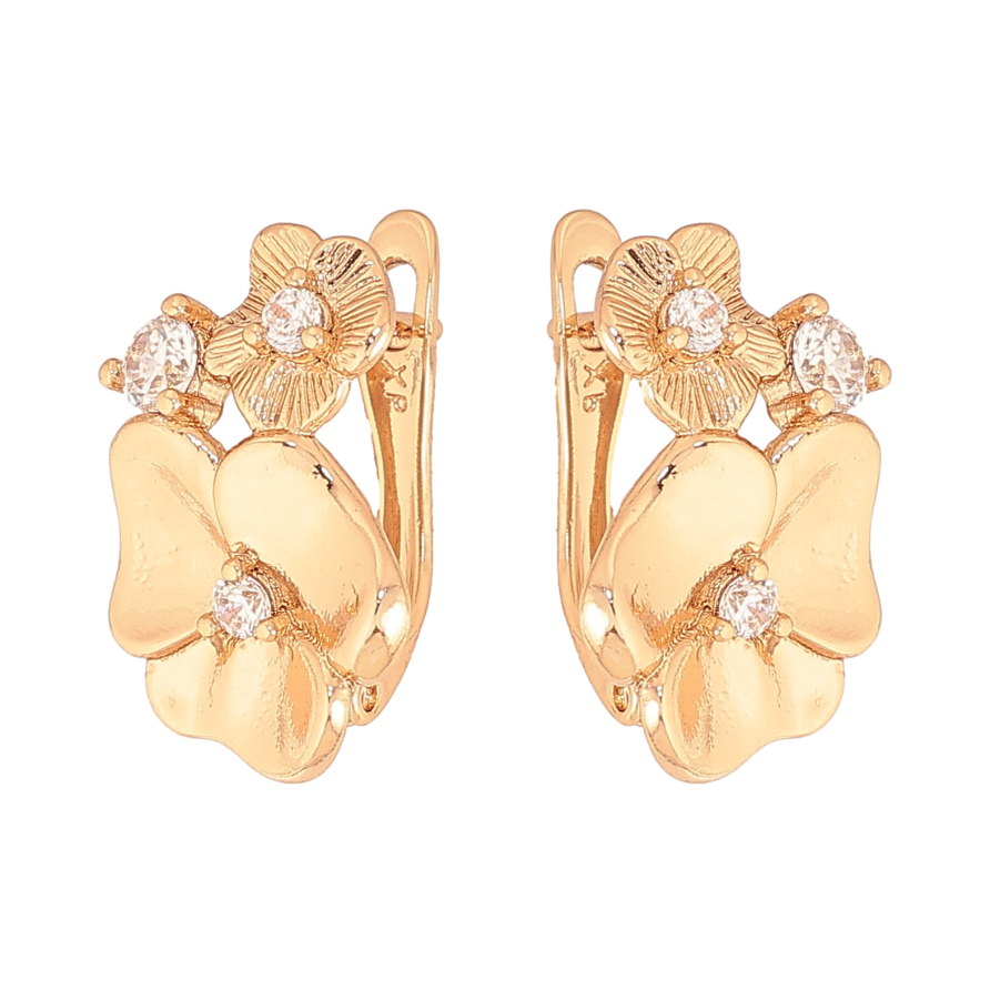 Сережки Xuping колір Позолота 18К англійський замок "Квіточки з кристалами" фото №1 Сережки Xuping колір Позолота 18К англійський замок "Квіточки з кристалами" фото №1