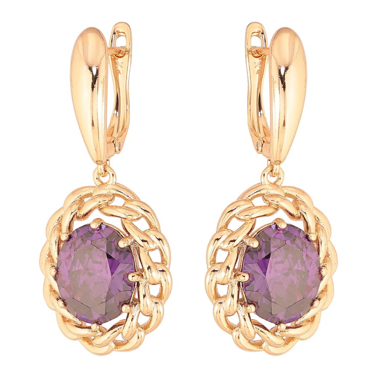 Сережки Xuping колір Позолота 18К англійський замок "Підвіски з бузковими кристалами" фото №14