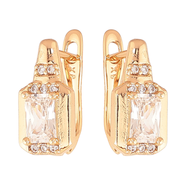 Серьги Xuping цвет Позолота 18K английский замок "Узор с кристаллами" фото №1