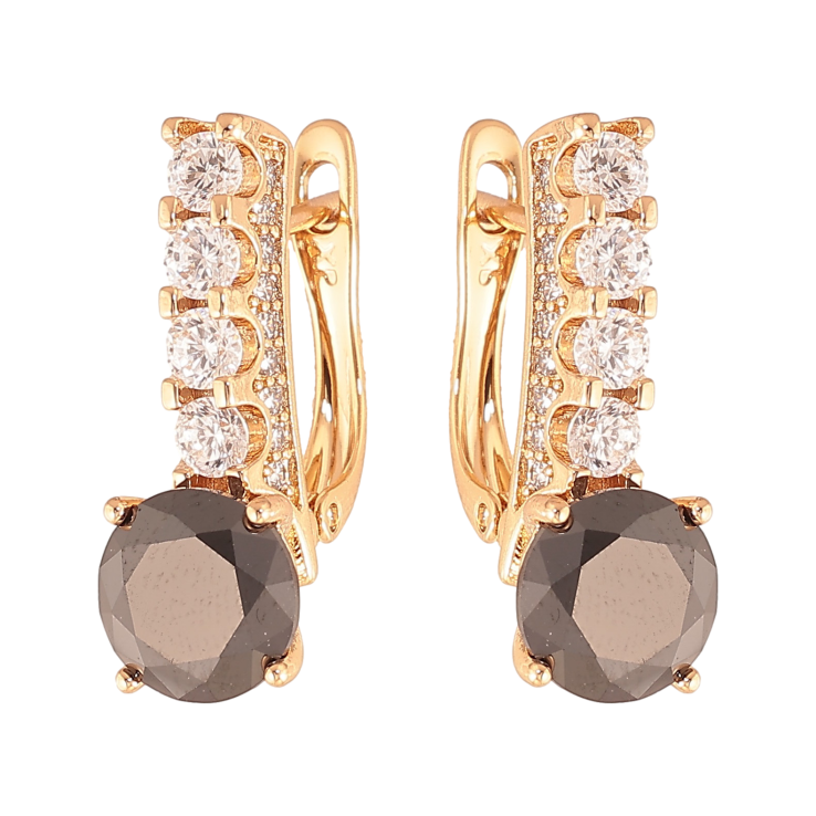 Сережки Xuping колір Позолота 18K англійський замок "Кристальні доріжки з чорними кристалами" фото №20