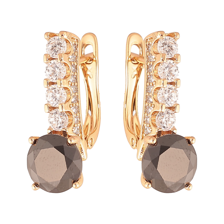 Сережки Xuping колір Позолота 18K англійський замок "Кристальні доріжки з чорними кристалами" фото №1