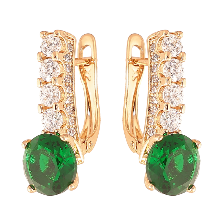 Серьги Xuping цвет Позолота 18K английский замок "Кристальные дорожки с зелеными кристаллами" фото №1