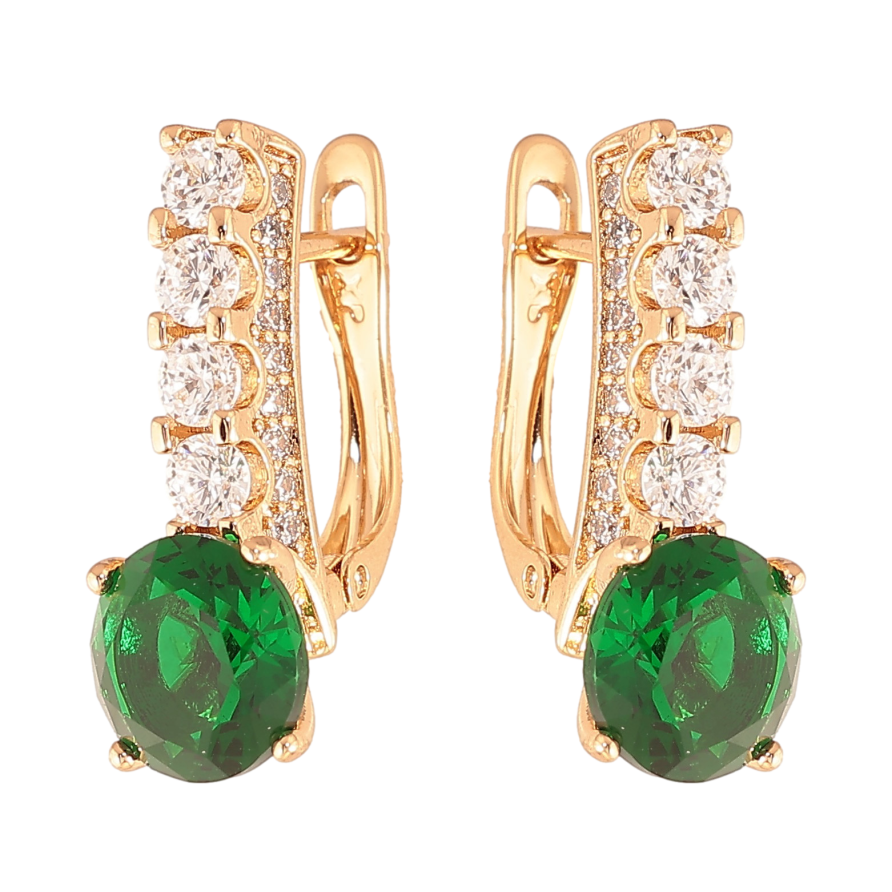 Серьги Xuping цвет Позолота 18K английский замок "Кристальные дорожки с зелеными кристаллами" фото №1