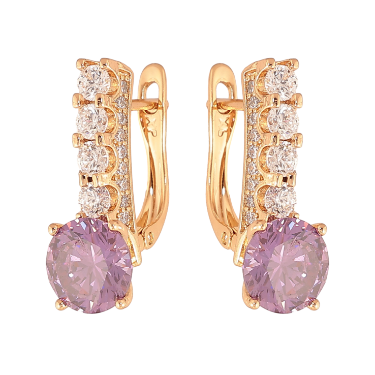 Сережки Xuping колір Позолота 18K англійський замок "Кристальні доріжки з бузковими кристалами" фото №22