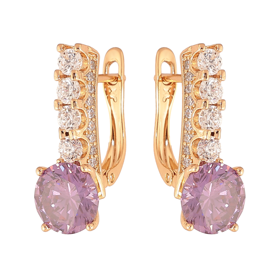 Серьги Xuping цвет Позолота 18K английский замок "Кристальные дорожки с сиреневыми кристаллами" фото №1