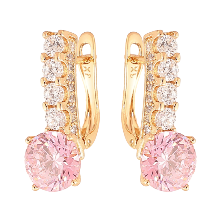Серьги Xuping цвет Позолота 18K английский замок "Кристальные дорожки с розовыми кристаллами" фото №5 Серьги Xuping цвет Позолота 18K английский замок "Кристальные дорожки с розовыми кристаллами" фото №5