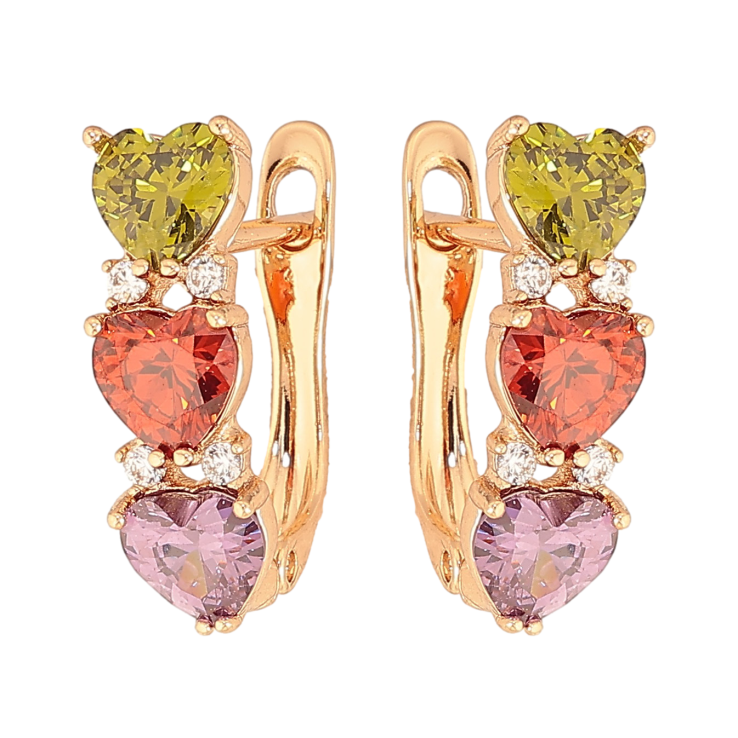 Серьги Xuping цвет Позолота 18K английский замок "Разноцветные кристальные сердечки" фото №6