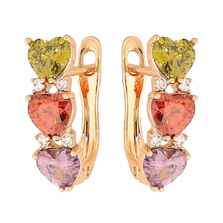 Серьги Xuping цвет Позолота 18K английский замок "Разноцветные кристальные сердечки" фото №1
