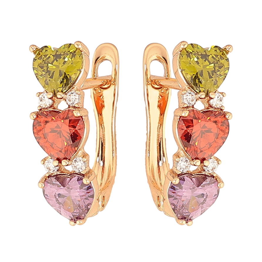 Серьги Xuping цвет Позолота 18K английский замок "Разноцветные кристальные сердечки" фото №1