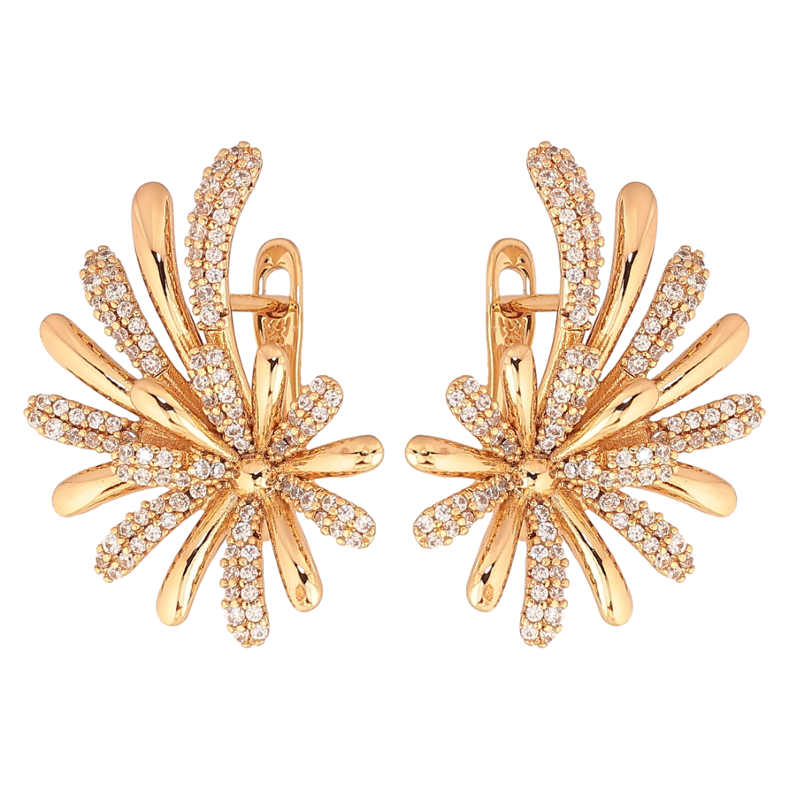 Серьги Xuping цвет Позолота 18К английский замок "Узор с кристаллами" фото №1