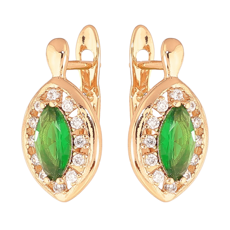 Серьги Xuping цвет Позолота 18K английский замок "Зеленые кристаллы в обрамлении" фото №8