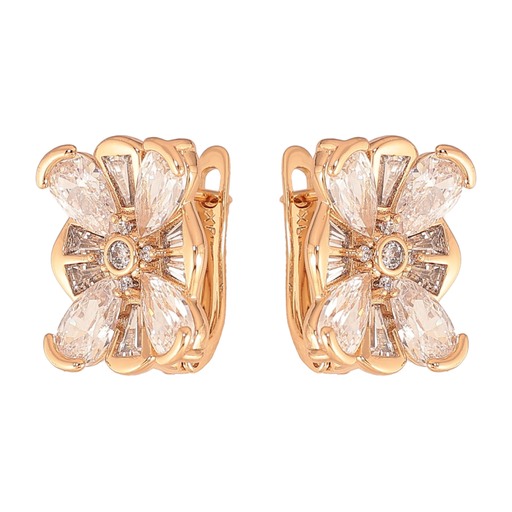 Сережки Xuping колір Позолота 18K англійський замок "Квіточки з кристалами" фото №5