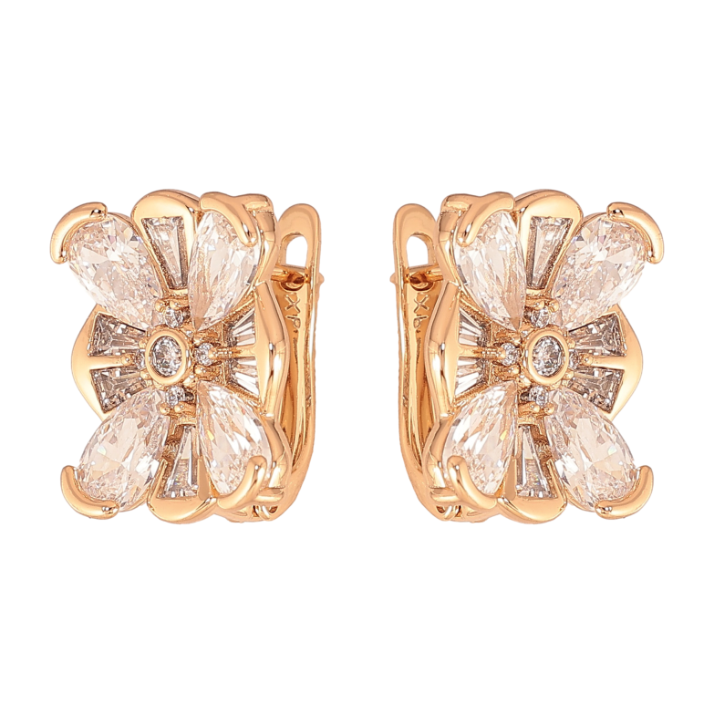 Серьги Xuping цвет Позолота 18K английский замок "Цветочки с кристаллами" фото №1