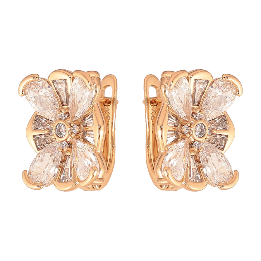 Сережки Xuping колір Позолота 18K англійський замок "Квіточки з кристалами" фото №1