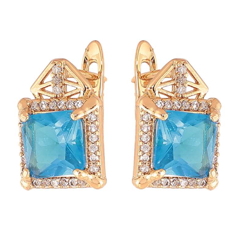 Сережки Xuping колір Позолота 18K англійський замок "Візерунок з блакитними кристалами" фото №1