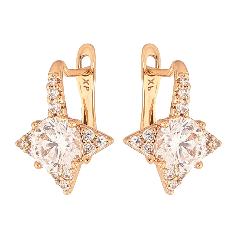 Серьги Xuping цвет Позолота 18K английский замок "Узор с кристаллами" фото №1