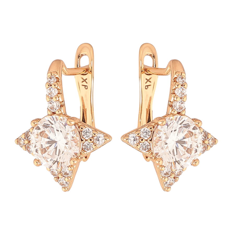 Серьги Xuping цвет Позолота 18K английский замок "Узор с кристаллами" фото №1