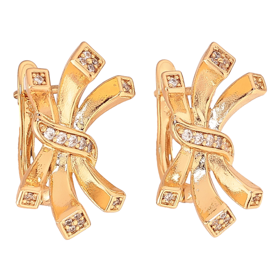 Серьги Xuping цвет Позолота 18K английский замок "Декоративный узор с кристаллами" фото №1
